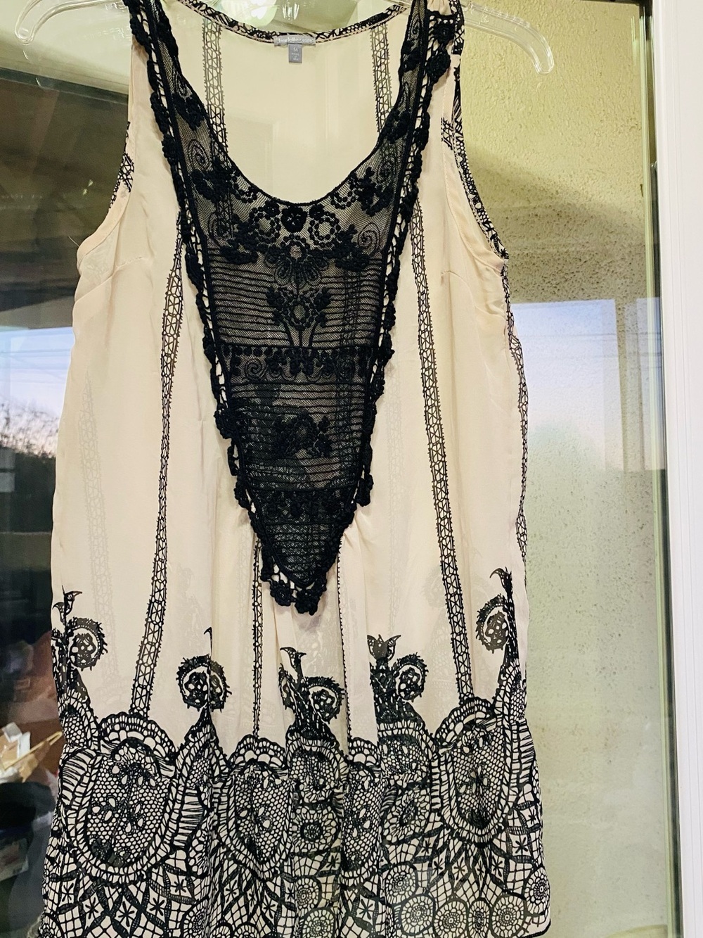 Charlotte Russe Sheer Lace Tank Top Medium Boho  Embroidered Black Cream